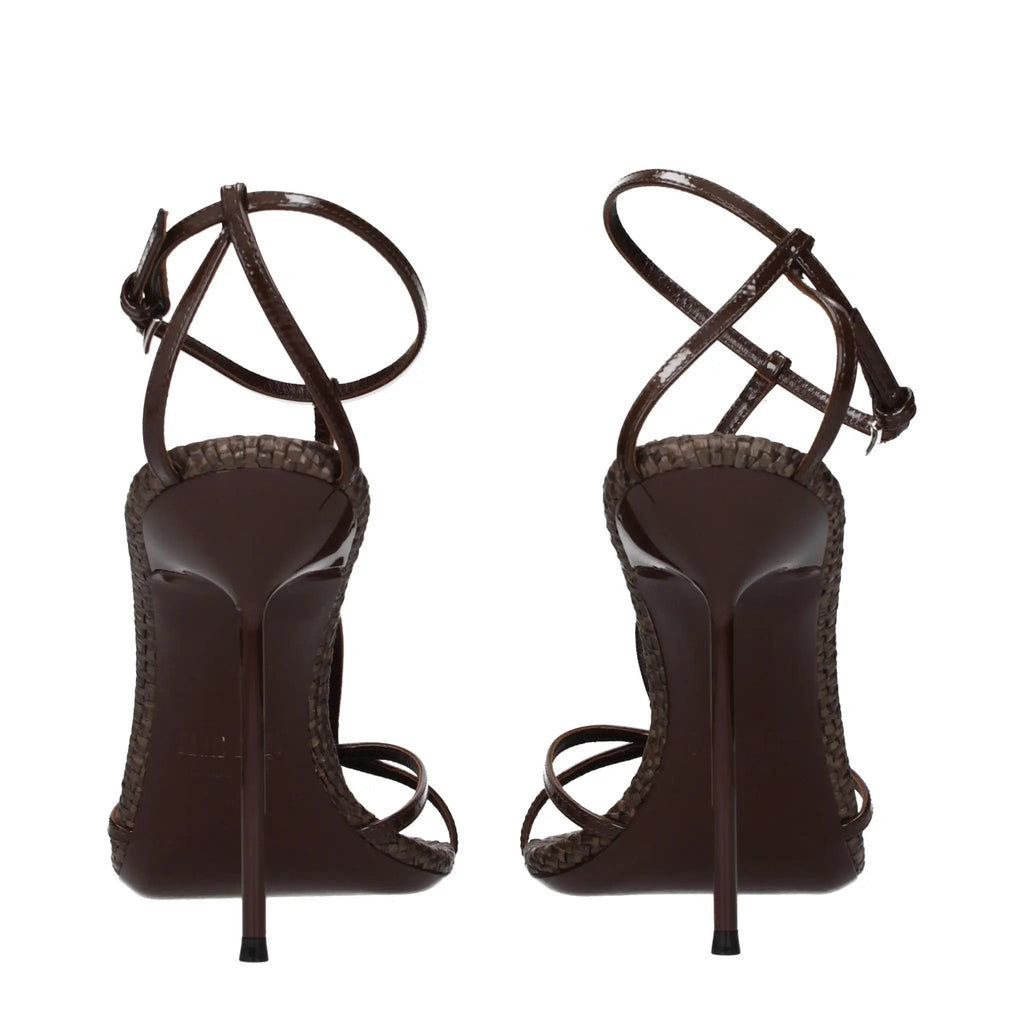 Sandales à talon aiguille en cuir marron Paris Texas