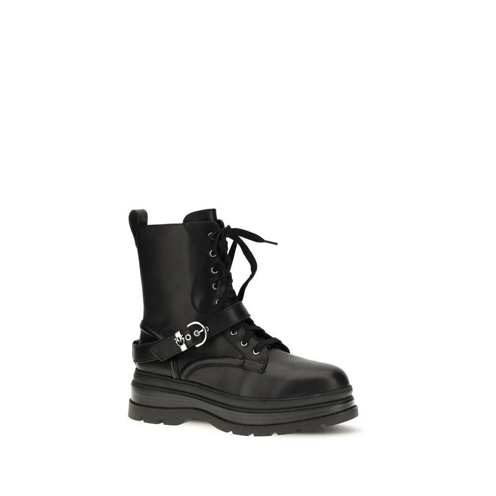 PINKO PINKO Black Calf Leather Bos Taurus Lace-Up Boots
