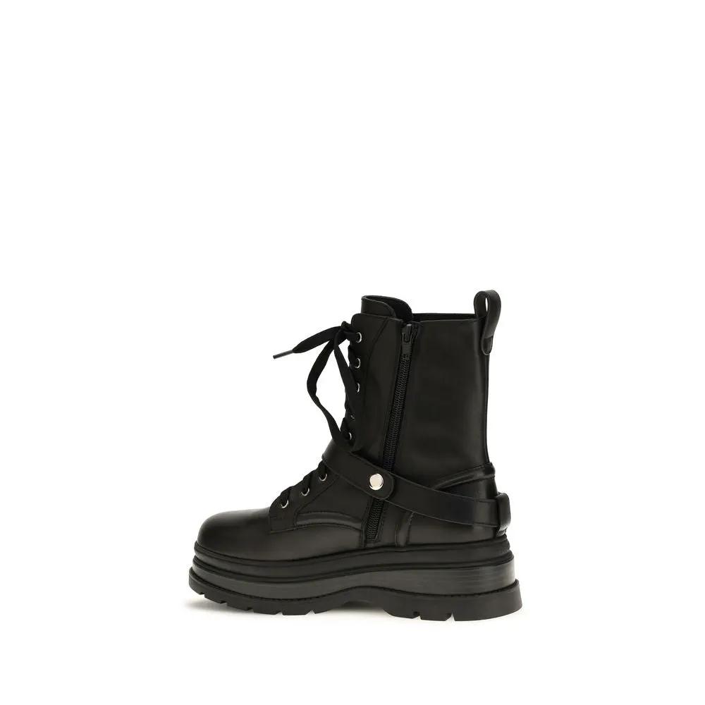 PINKO PINKO Black Calf Leather Bos Taurus Lace-Up Boots