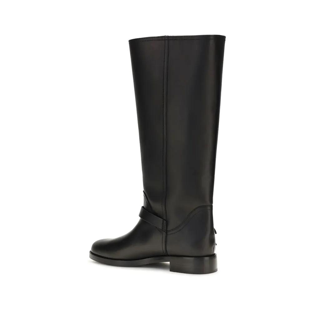 PINKO PINKO Black Calf Leather Bos Taurus Flat Boots