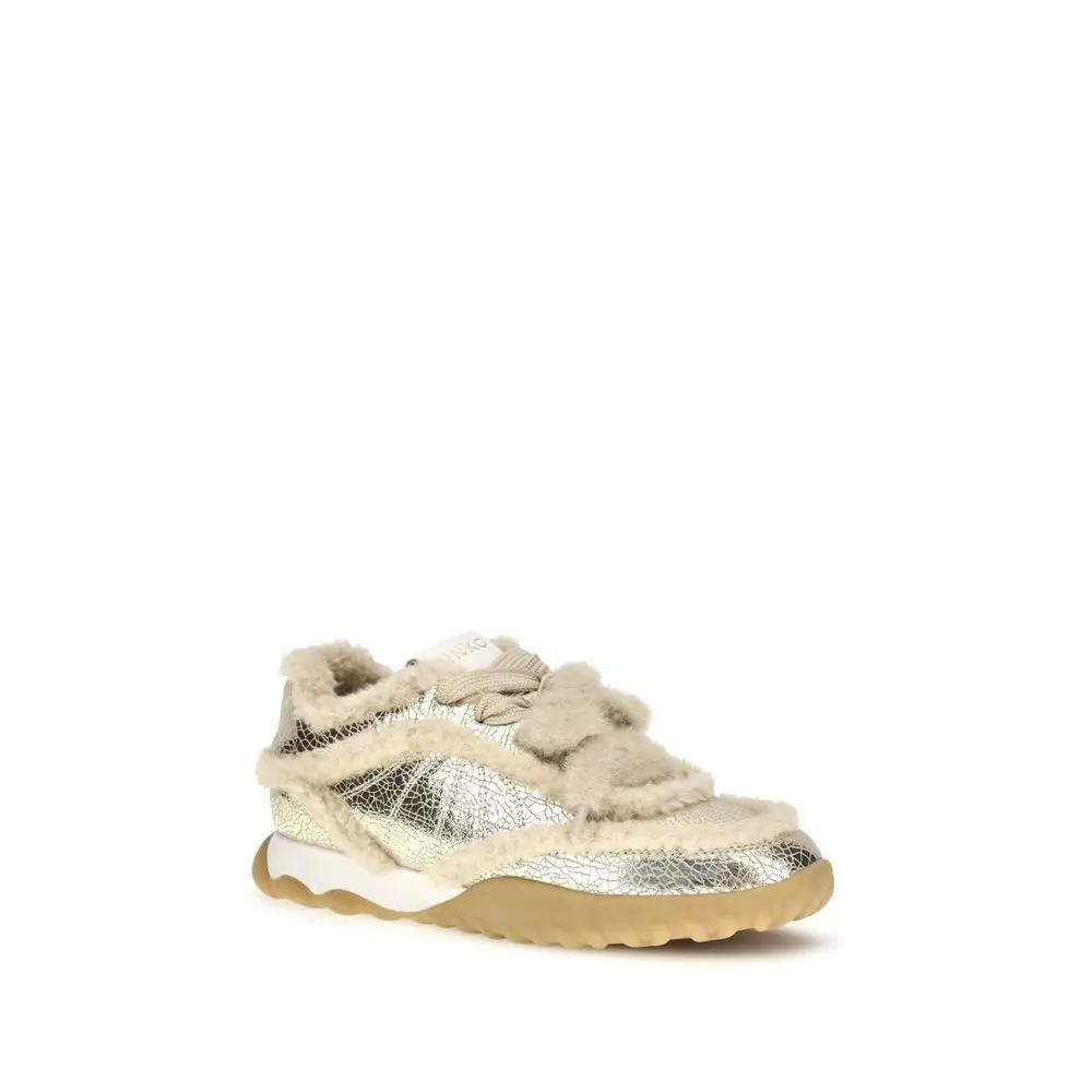 PINKO PINKO Silver Calf Leather Bos Taurus Chunky Sneakers