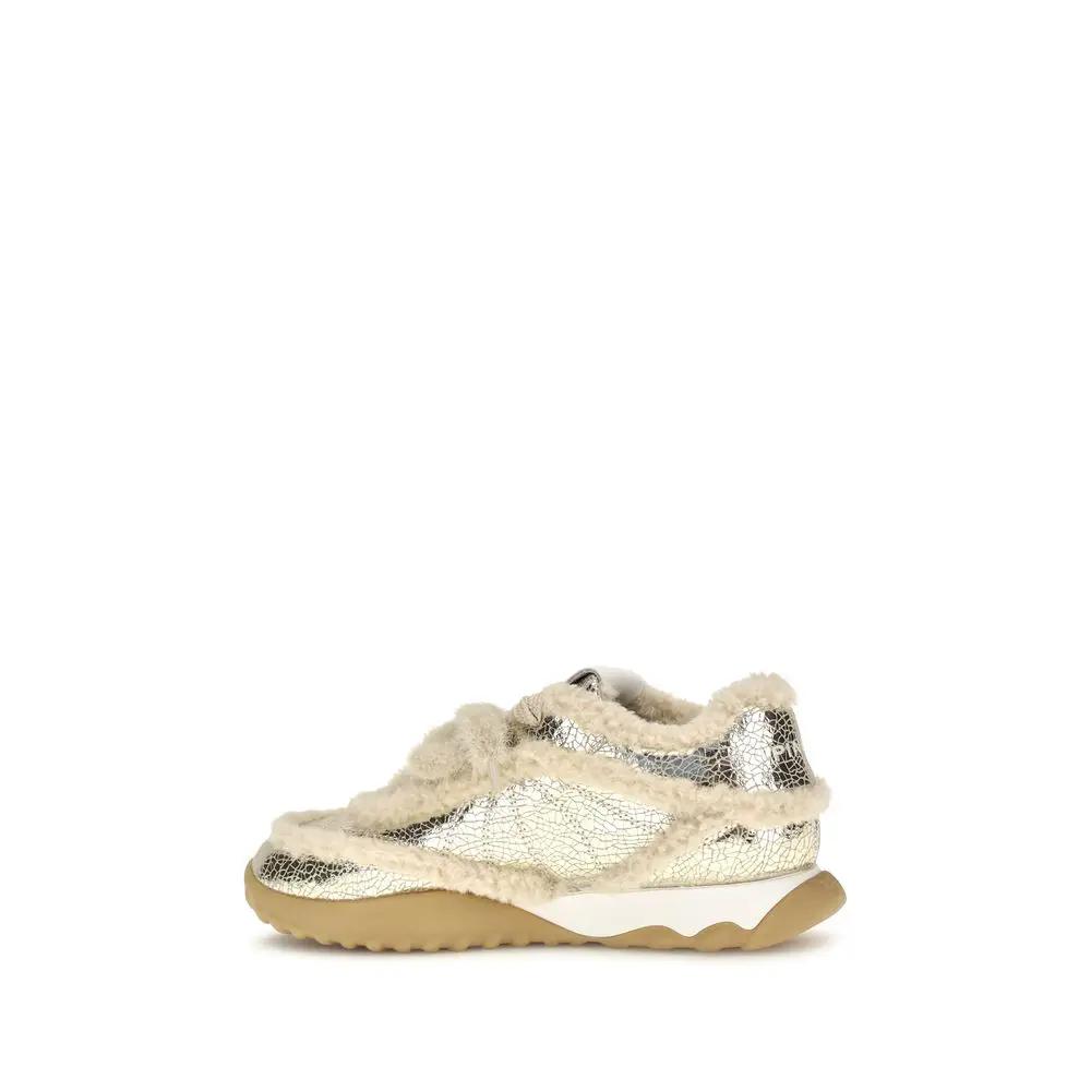 PINKO PINKO Silver Calf Leather Bos Taurus Chunky Sneakers