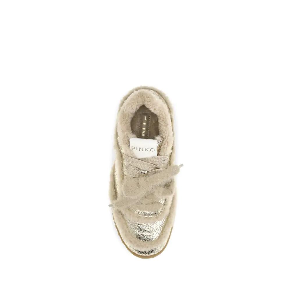 PINKO PINKO Silver Calf Leather Bos Taurus Chunky Sneakers