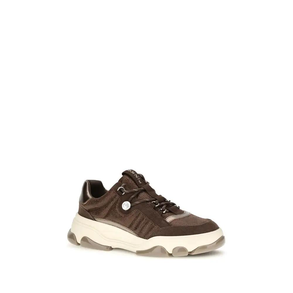 PINKO PINKO Brown Calf Leather Bos Taurus Chunky Sneakers