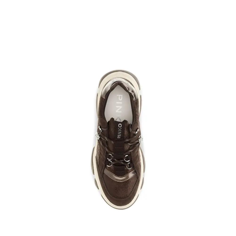 PINKO PINKO Brown Calf Leather Bos Taurus Chunky Sneakers
