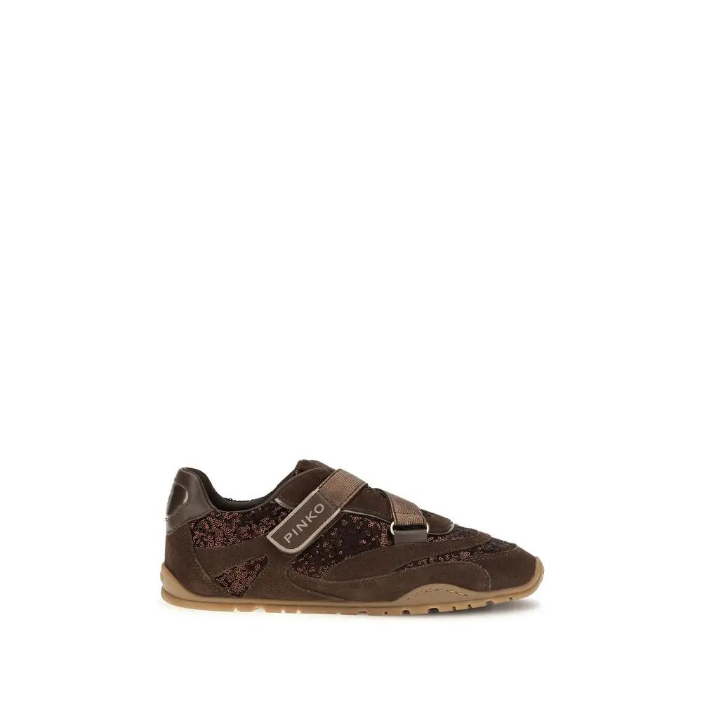 PINKO PINKO Brown Suede Leather Athletic Sneakers
