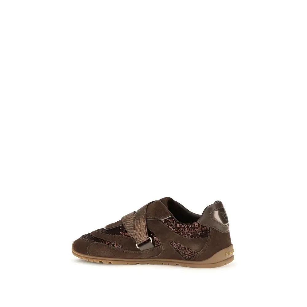 PINKO PINKO Brown Suede Leather Athletic Sneakers