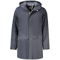 K-WAY Blue Polyester Men's Jacket with Hood and Pockets
