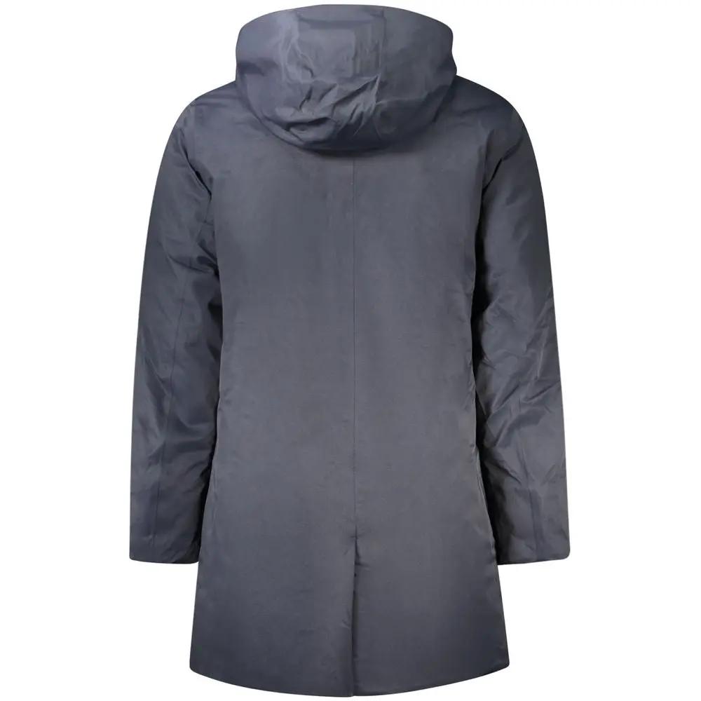 K-WAY Blue Polyester Men's Jacket with Hood and Pockets