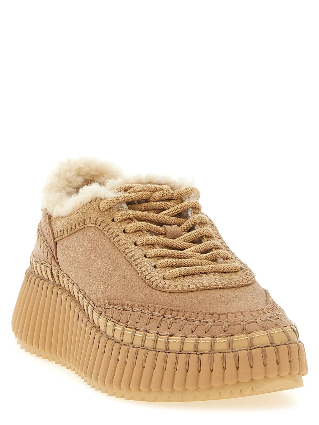Baskets Chunky Chloé en Cuir d'Agneau Beige