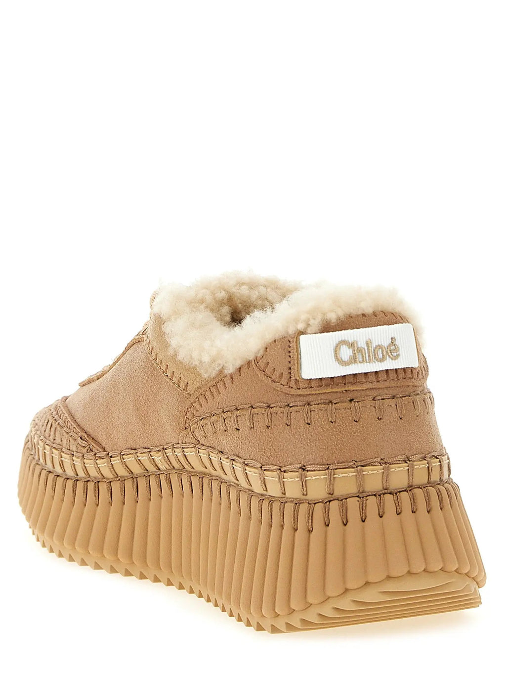 Baskets Chunky Chloé en Cuir d'Agneau Beige