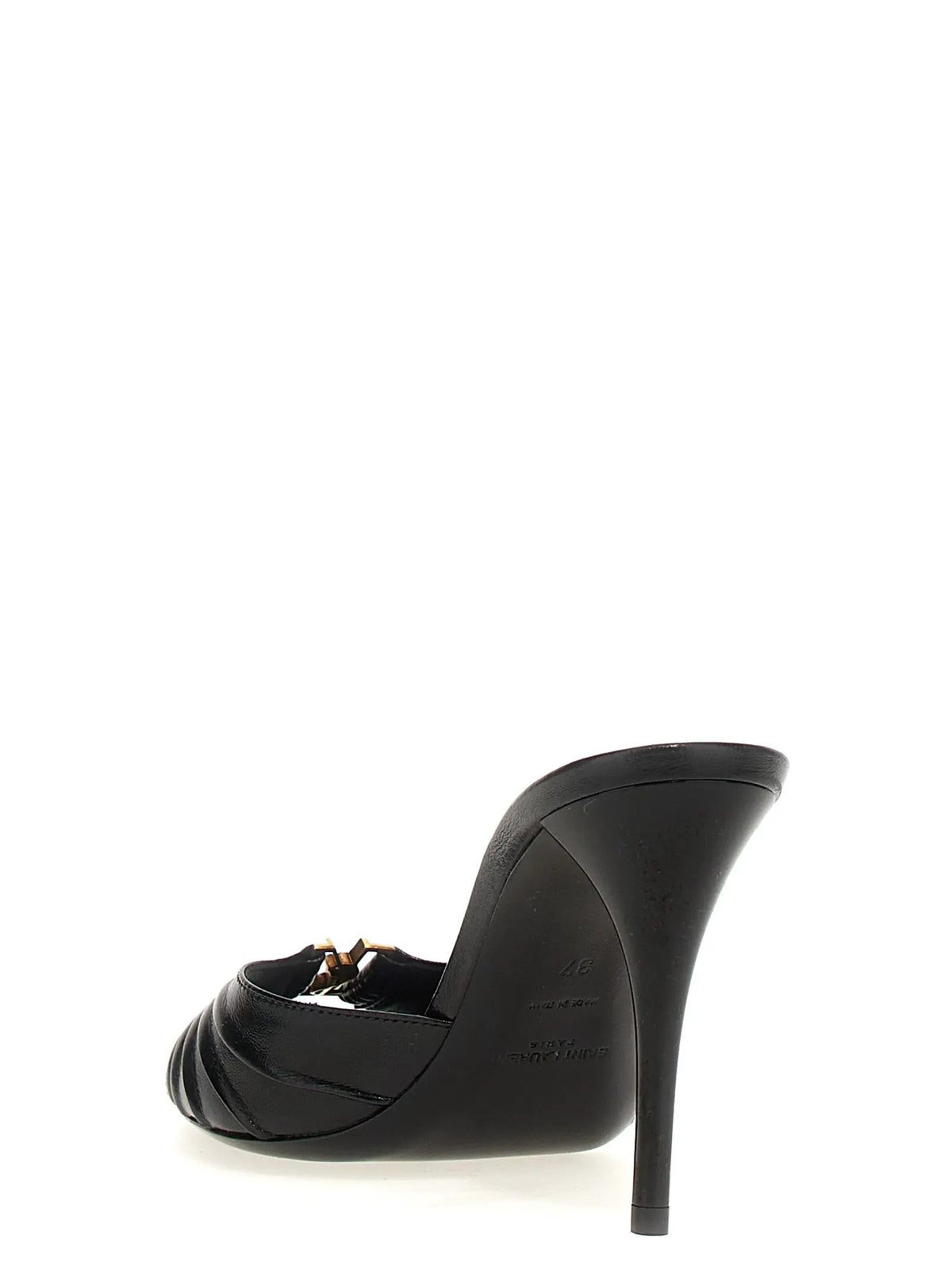 Saint Laurent Black Lamb Leather Stiletto Heel Sandals