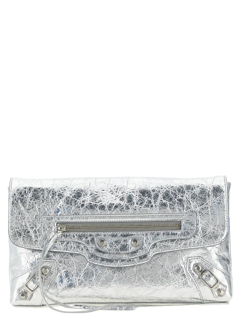 Pochette Balenciaga en cuir d'agneau argenté