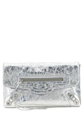 Pochette Balenciaga en cuir d'agneau argenté