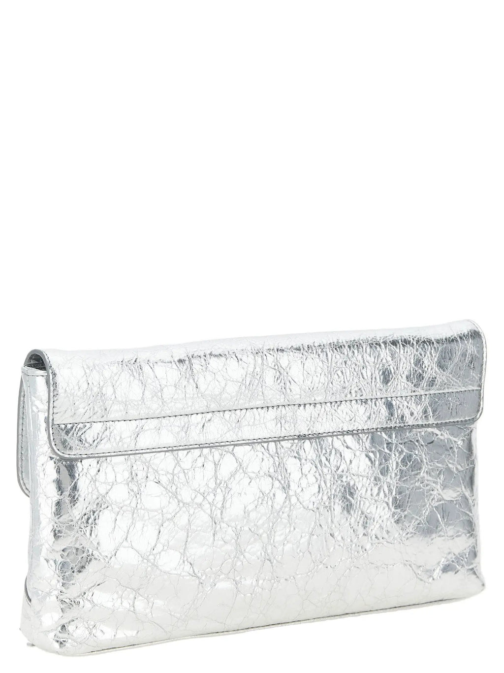 Pochette Balenciaga en cuir d'agneau argenté