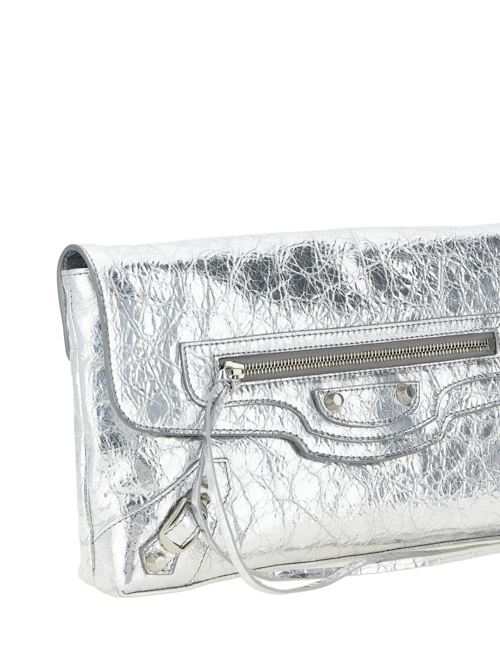 Pochette Balenciaga en cuir d'agneau argenté