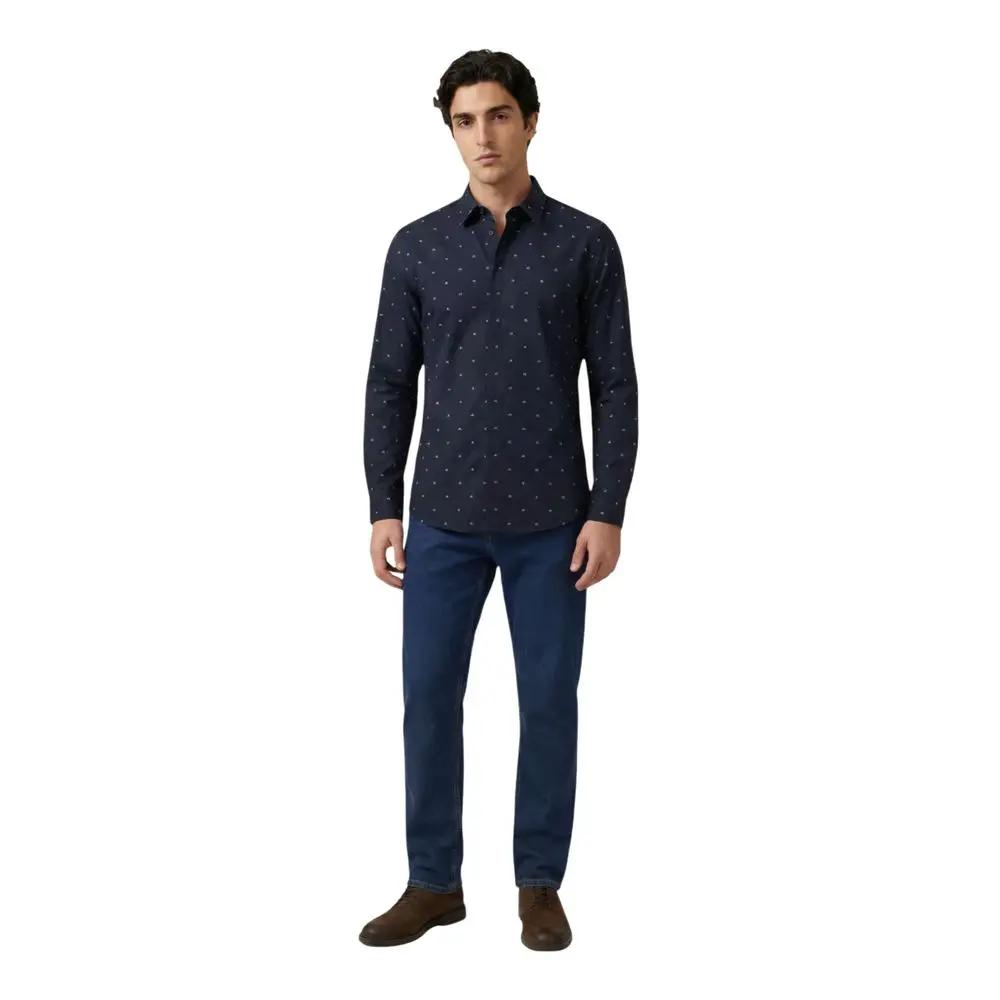 Armani Exchange Blue Cotton Pattern Shirt