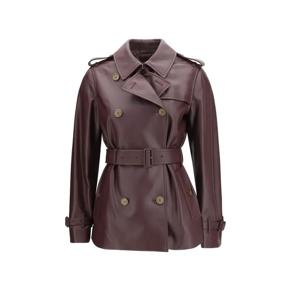 Burberry Bordeaux Calf Leather Bos Taurus Coat
