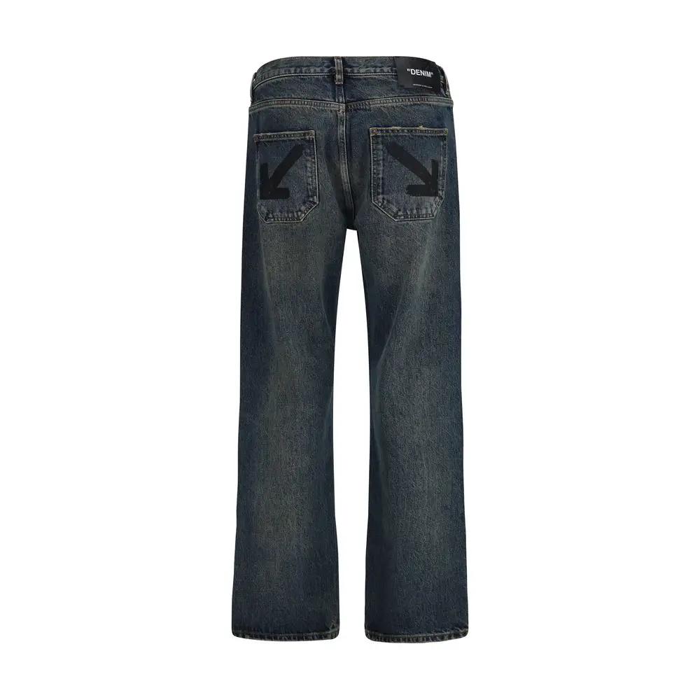 Off-White Off-White Blue Cotton Straight-Leg Jeans