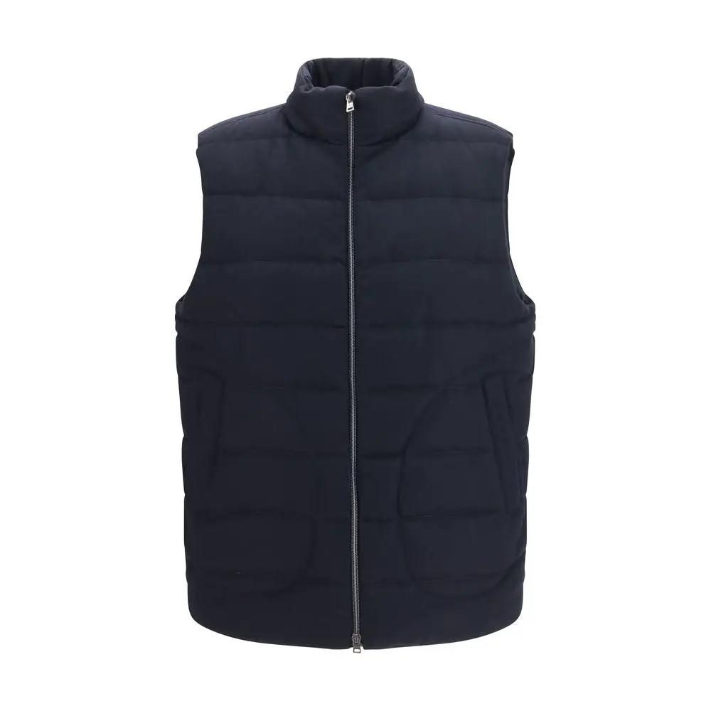 Herno Blue Wool Oves Aries Sleeveless Jacket