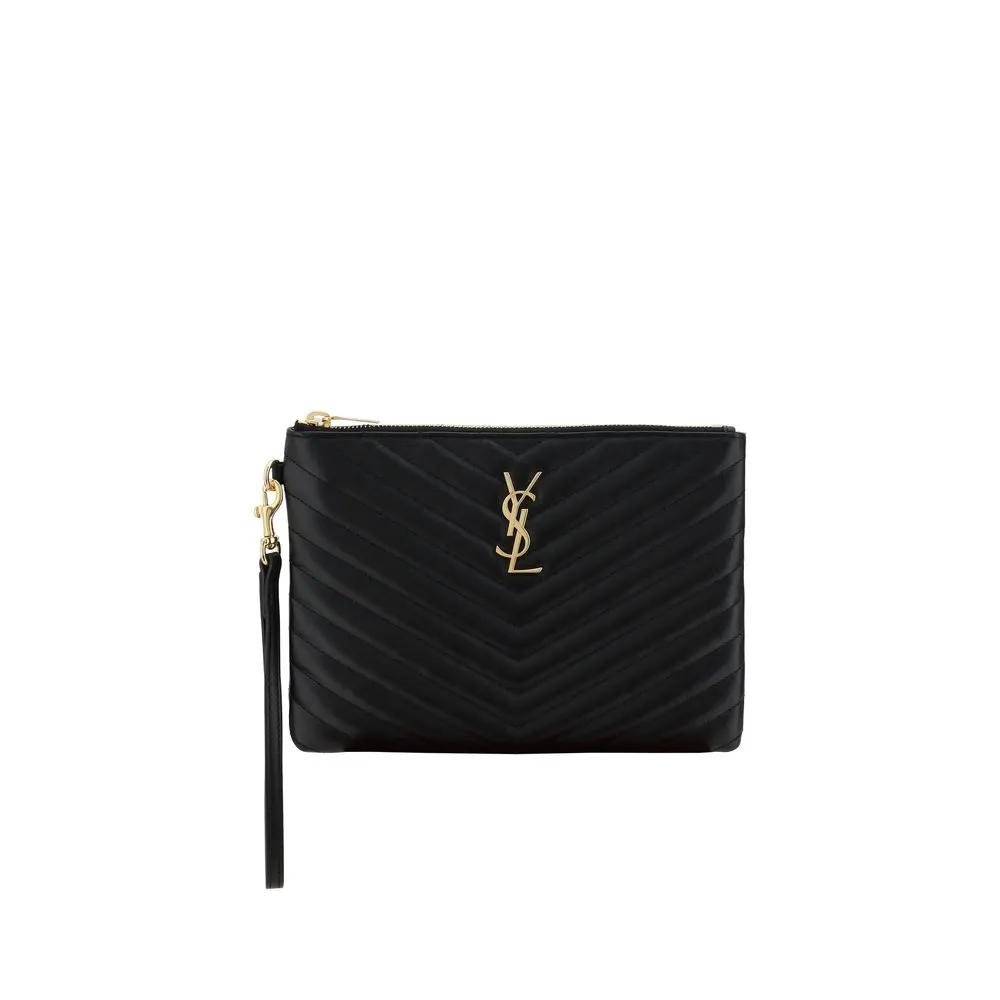 Saint Laurent Black Calf Leather Bos Taurus Clutch Bag