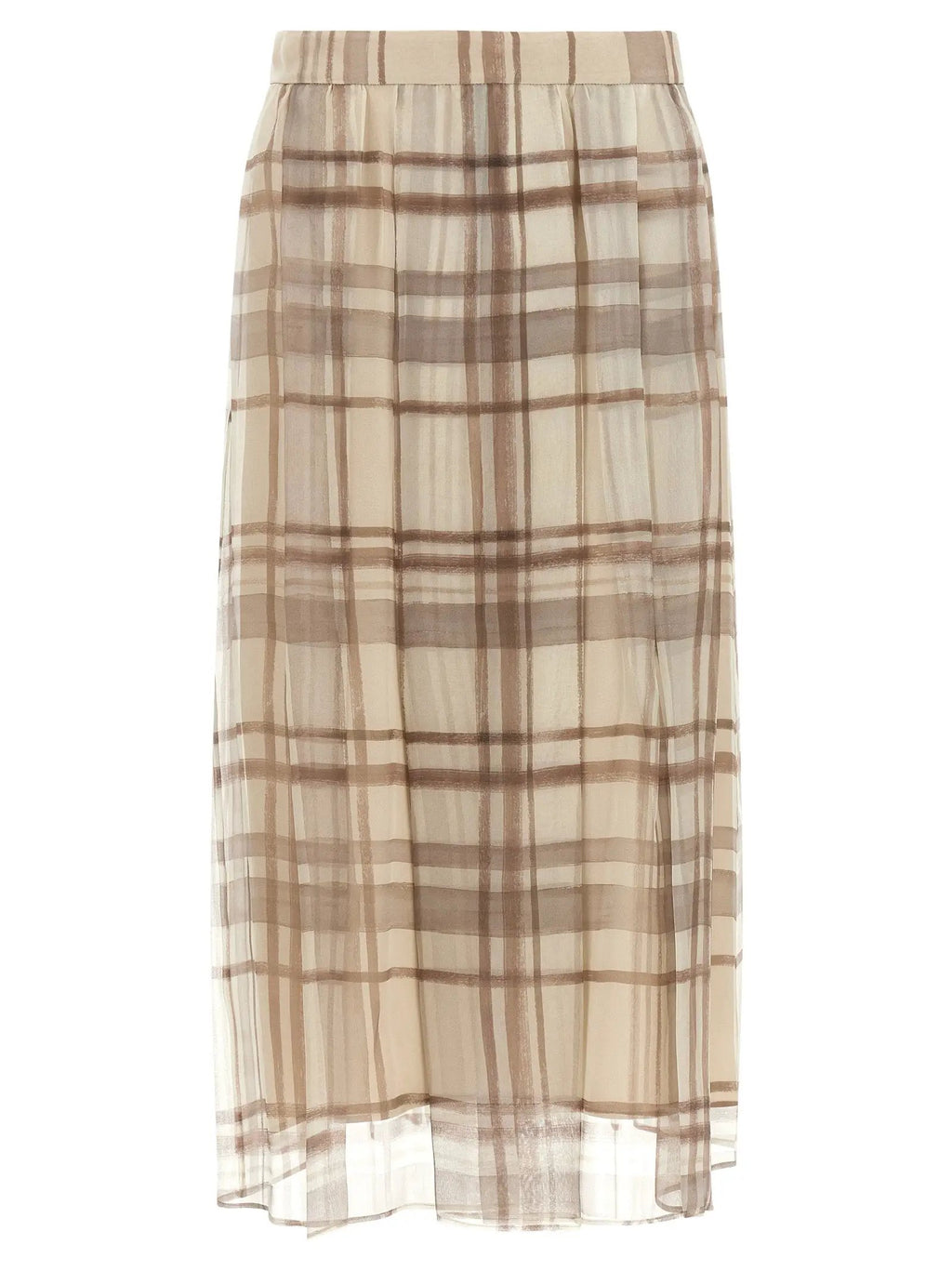 Brunello Cucinelli Beige Silk Midi Skirt