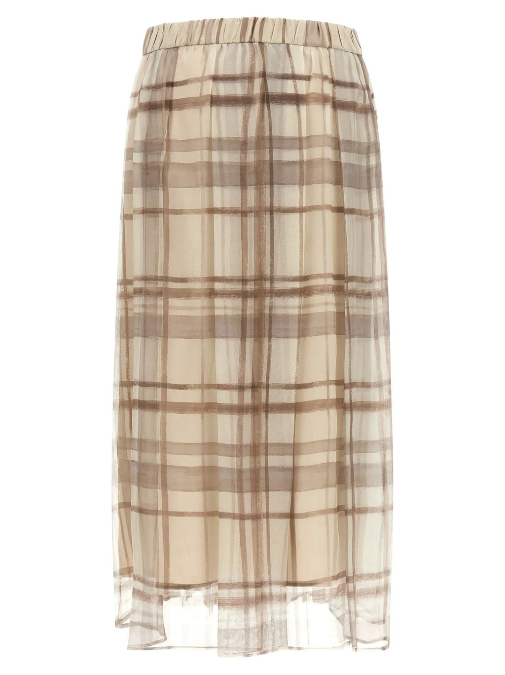 Brunello Cucinelli Beige Silk Midi Skirt