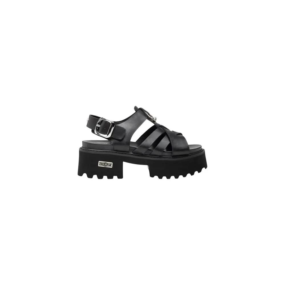 Sandales compensées en cuir noir Cult