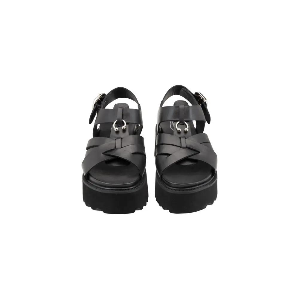 Sandales compensées en cuir noir Cult