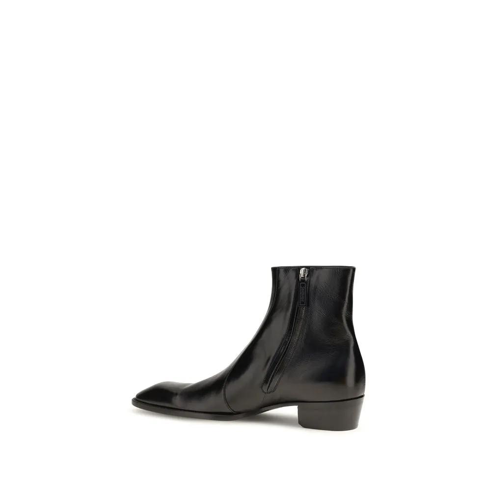 Saint Laurent Black Calf Leather Bos Taurus Ankle Boots