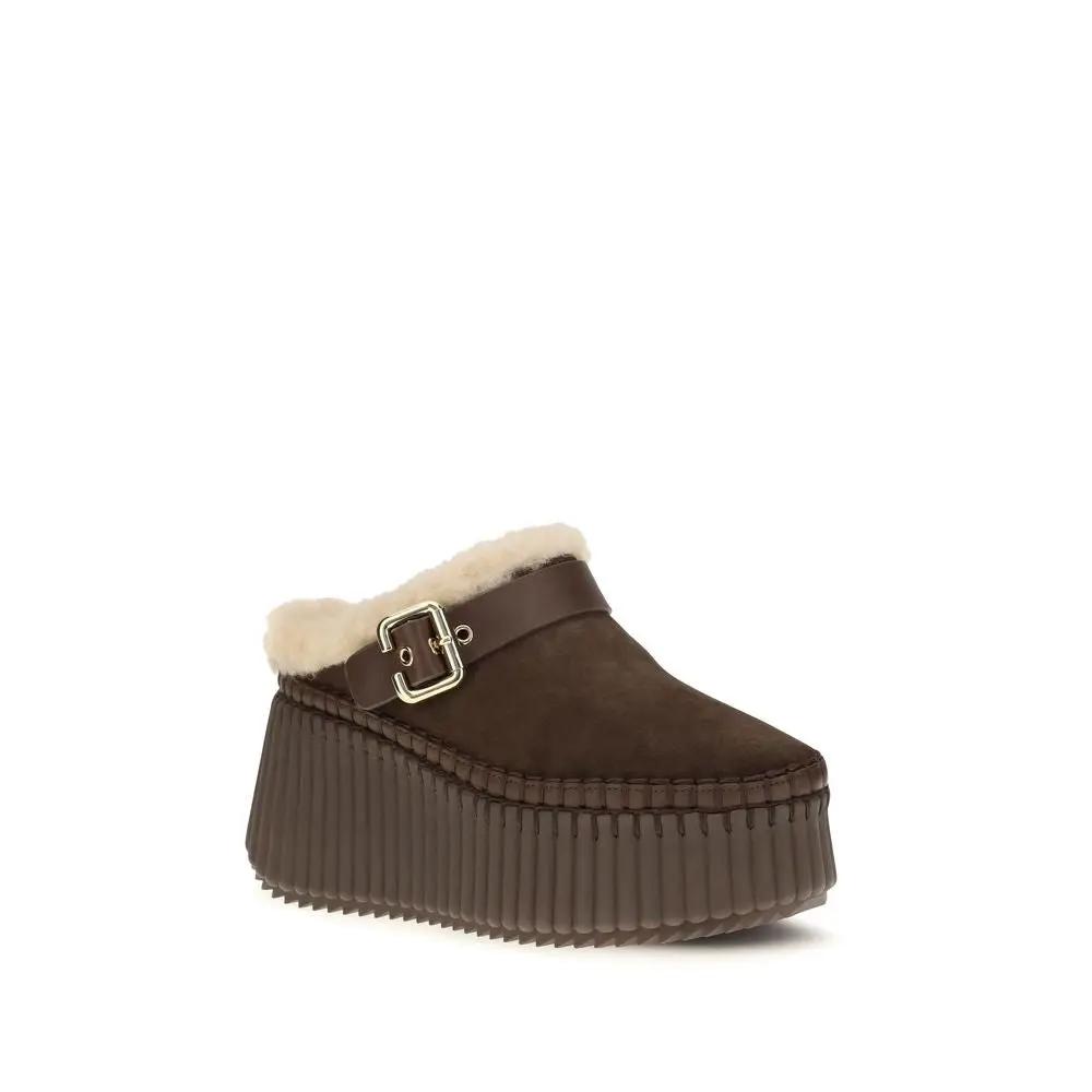 Chloé Chloé Brown Calf Leather Bos Taurus Mules
