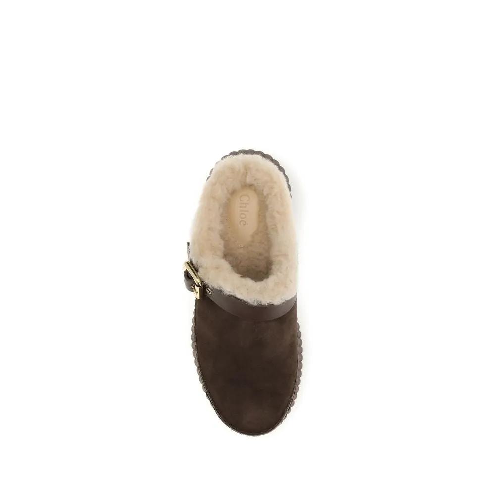 Chloé Chloé Brown Calf Leather Bos Taurus Mules