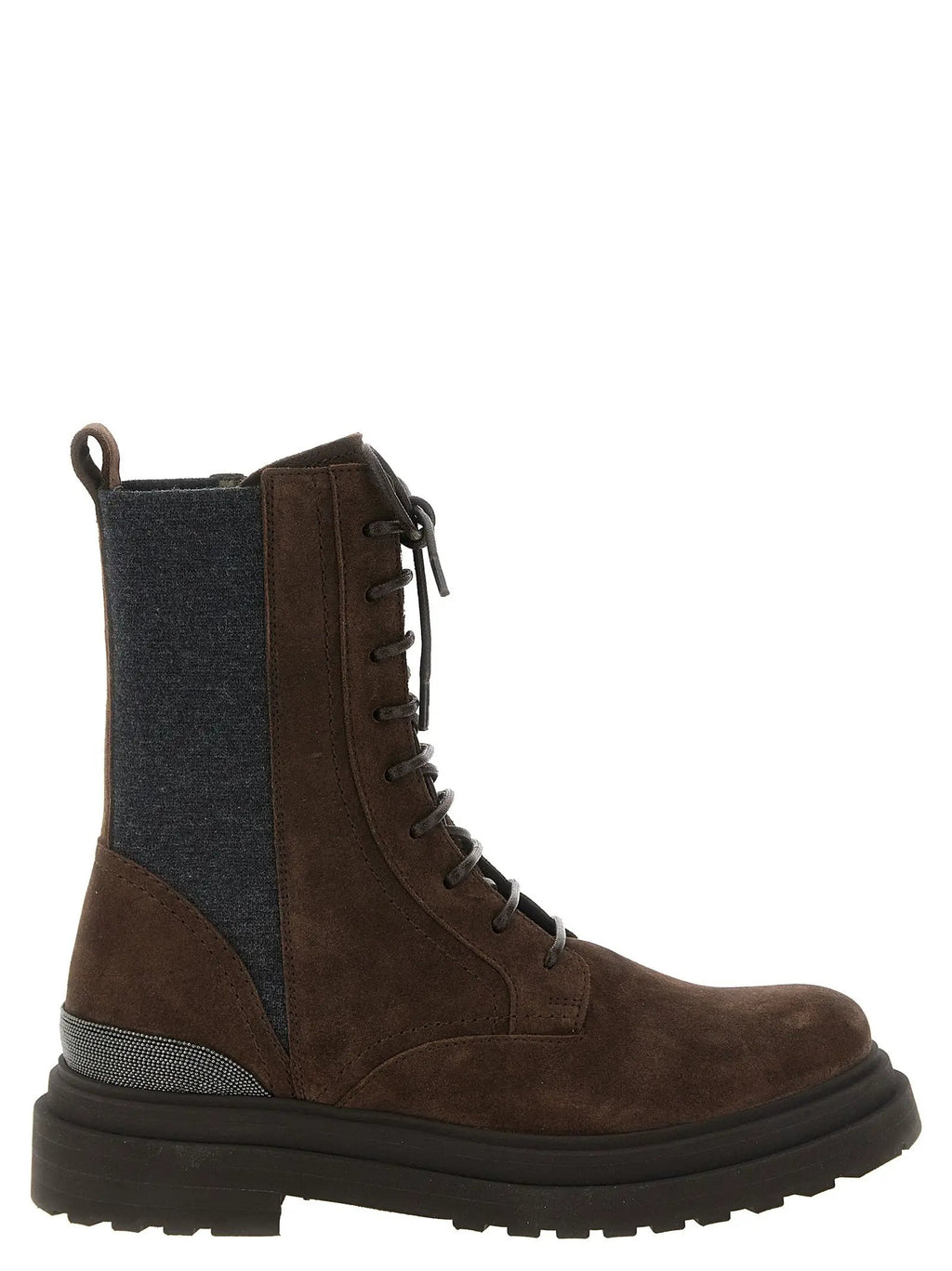 Bottes à lacets Brunello Cucinelli en cuir de veau marron