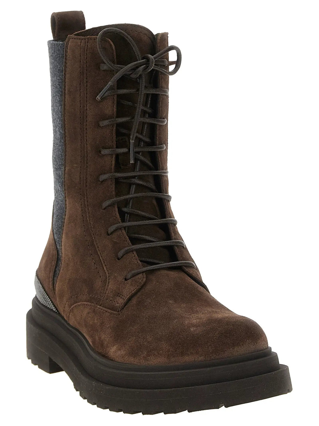 Bottes à lacets Brunello Cucinelli en cuir de veau marron