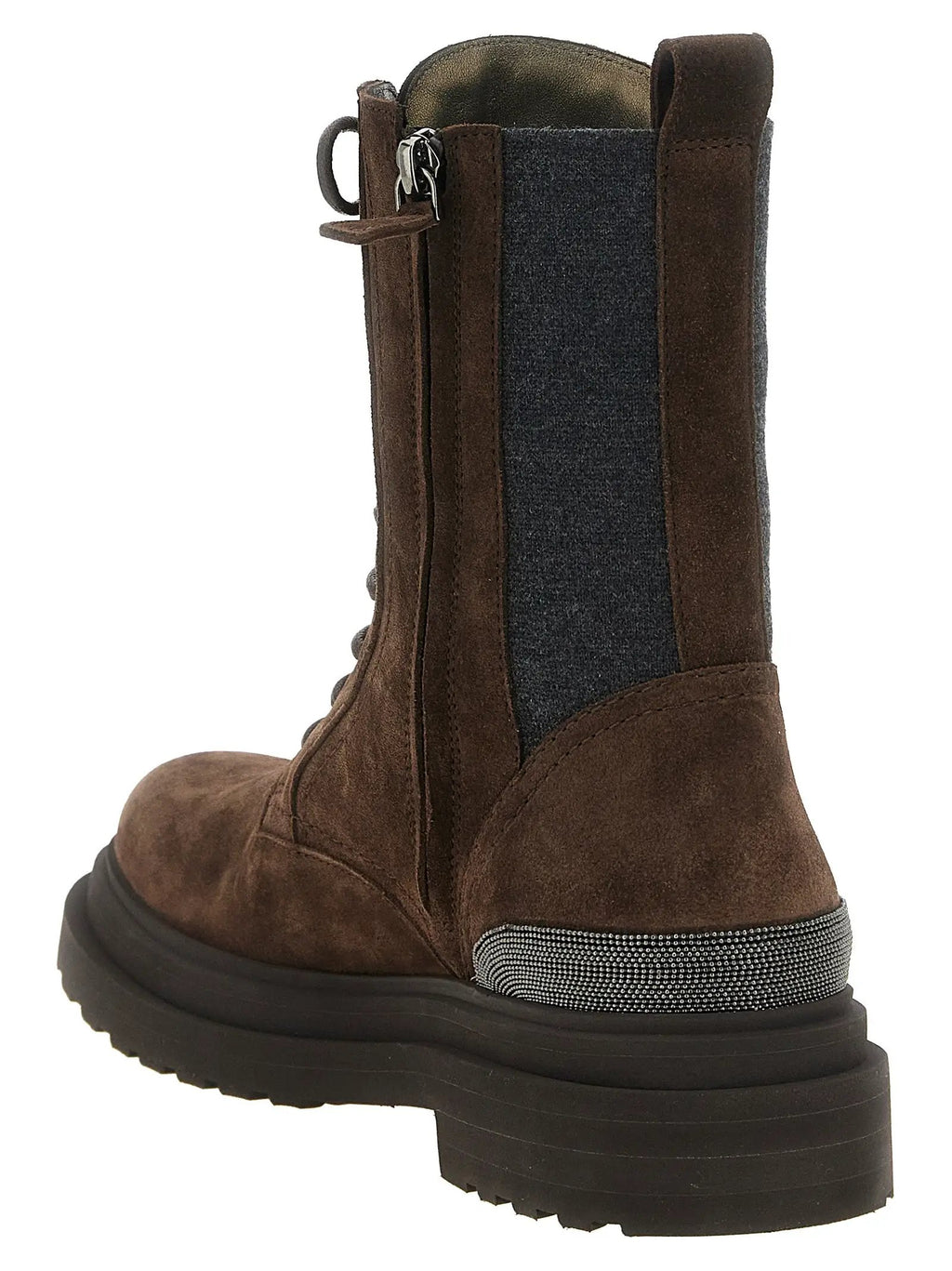 Bottes à lacets Brunello Cucinelli en cuir de veau marron