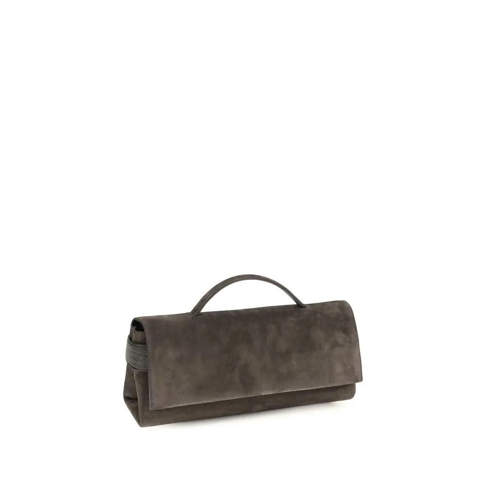 Brunello Cucinelli Brown Suede Leather Clutch Bag