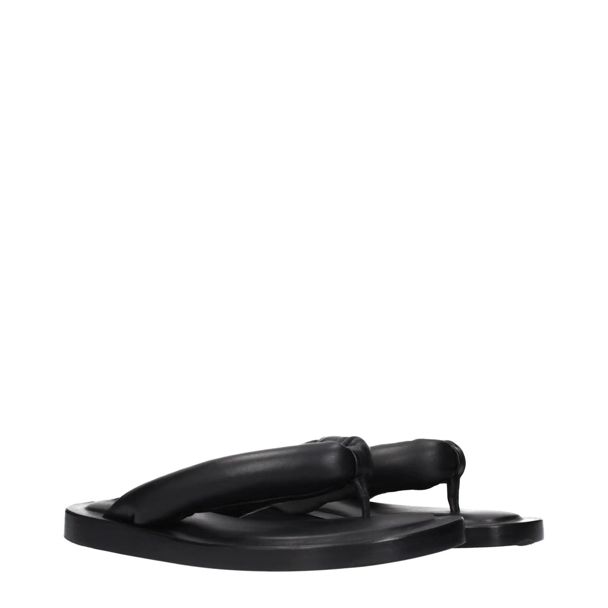 Sandales Tongs en Cuir Noir Jil Sander