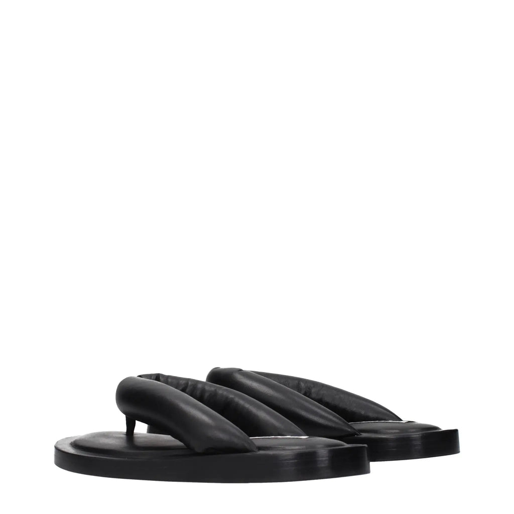 Sandales Tongs en Cuir Noir Jil Sander