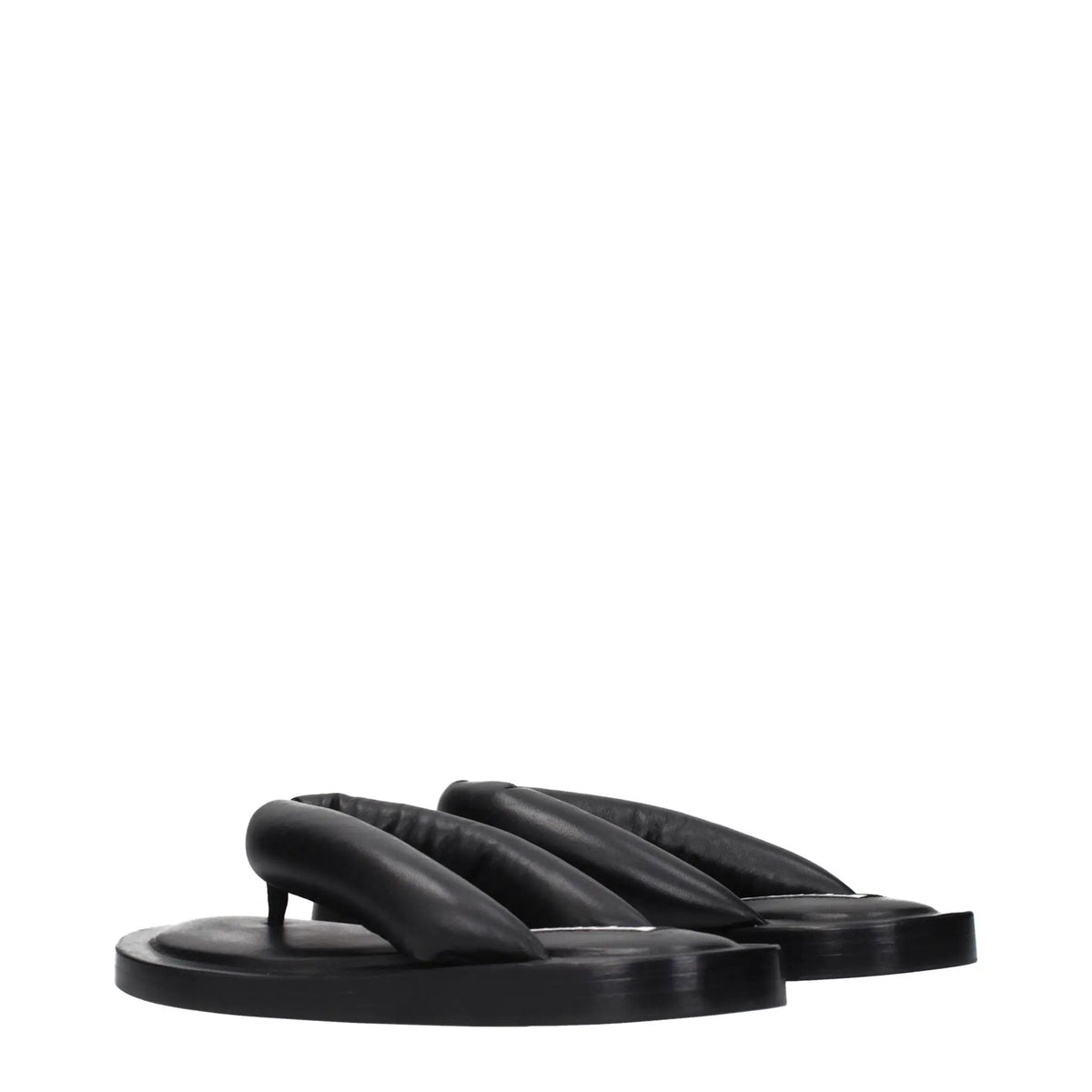 Sandales Tongs en Cuir Noir Jil Sander
