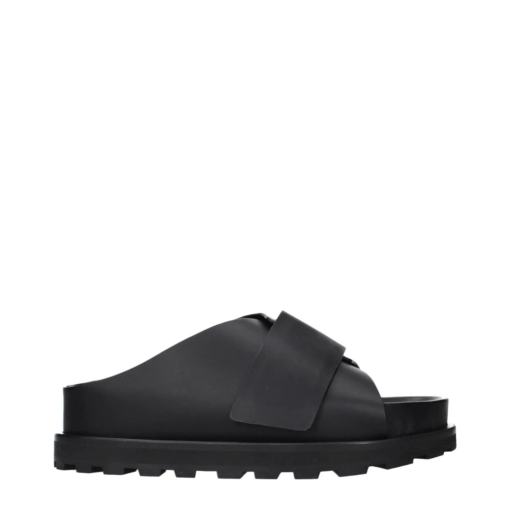 Jil Sander Black Leather Slippers