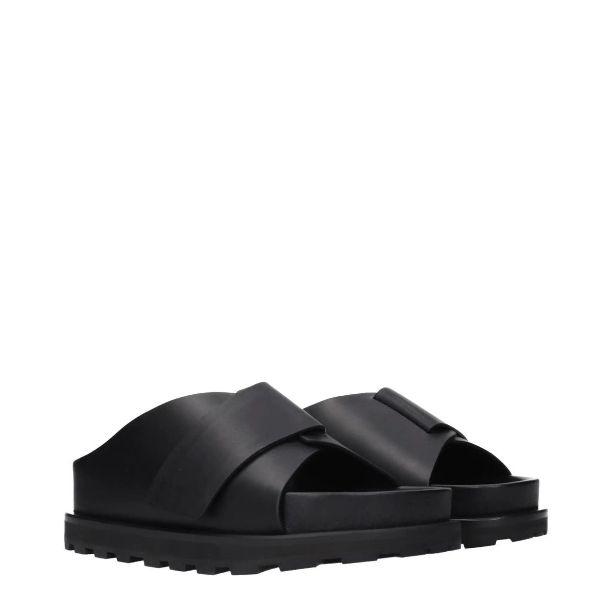 Jil Sander Black Leather Slippers