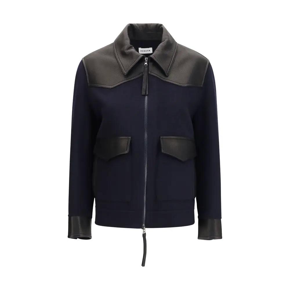 P.A.R.O.S.H. Blue Wool Oves Aries Leather Jacket