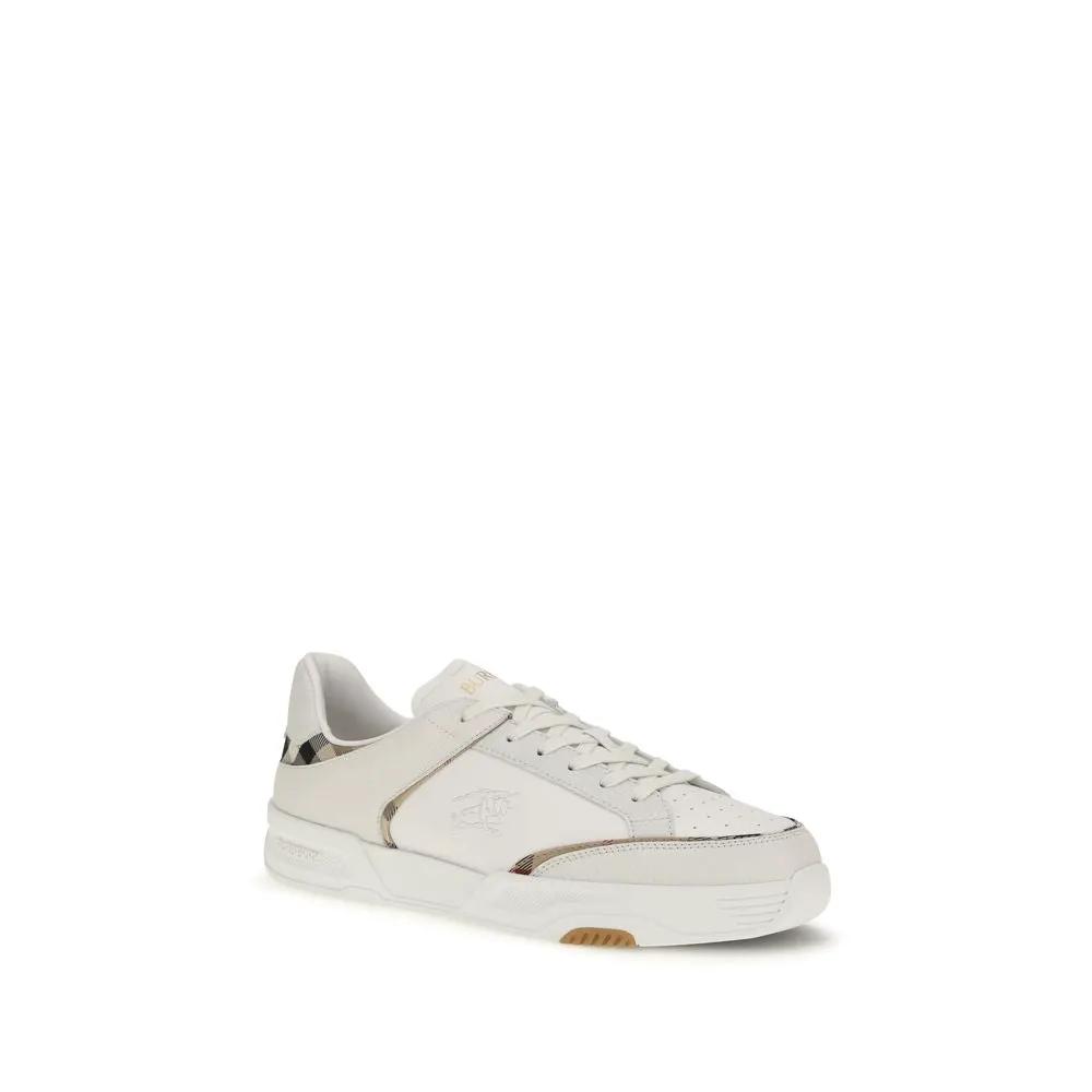 Burberry White Calf Leather Bos Taurus Low Top Sneakers