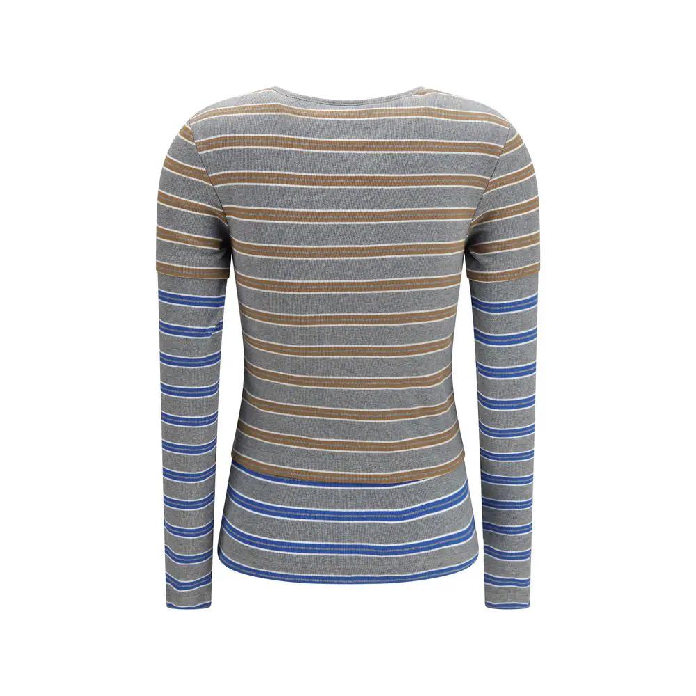 Ganni Gray Cotton Long Sleeve T-Shirt