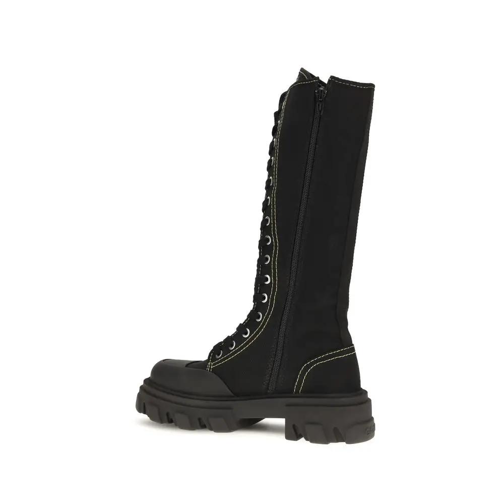 Ganni Black Cotton Lace-Up Boots