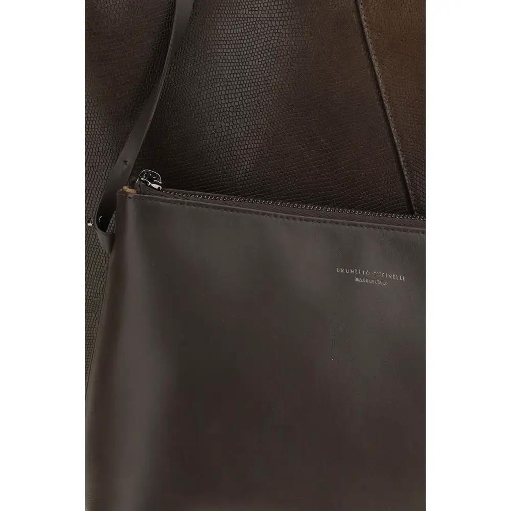 Brunello Cucinelli Brown Calf Leather Bos Taurus Handbag