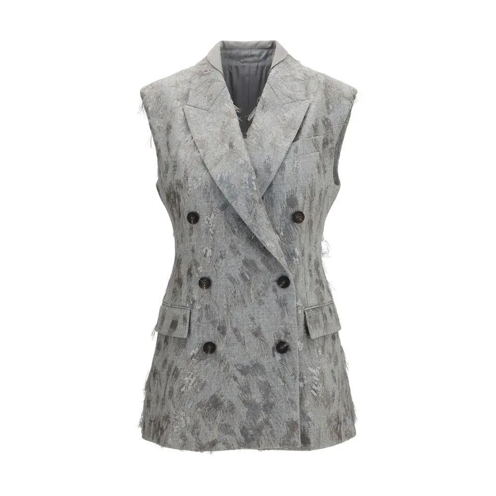 Brunello Cucinelli Gray Wool Oves Aries Sleeveless Jacket