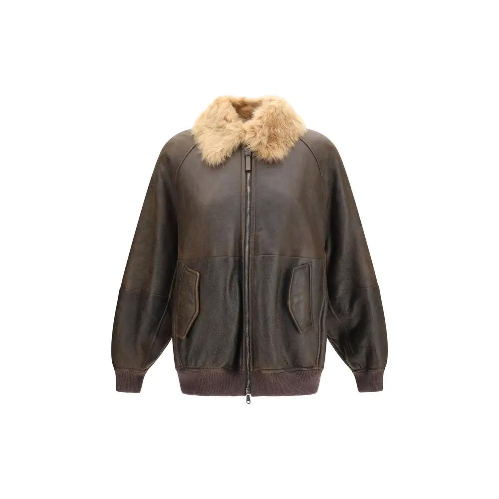 Brunello Cucinelli Brown Lambskin Bomber