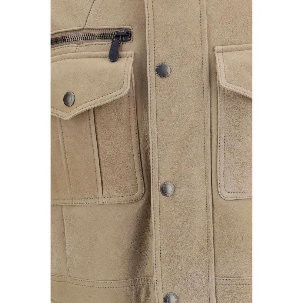 Brunello Cucinelli Beige Lambskin Full-Length Jacket