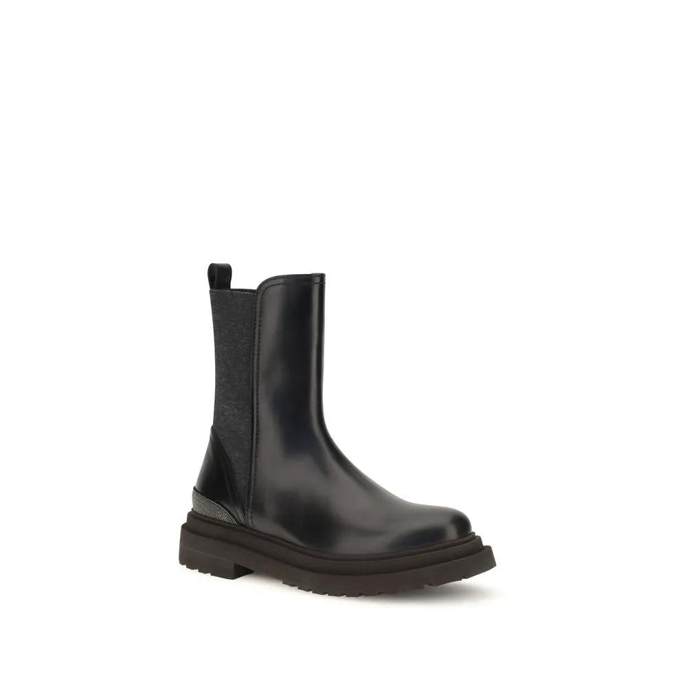 Brunello Cucinelli Black Calf Leather Bos Taurus Chelsea Boots